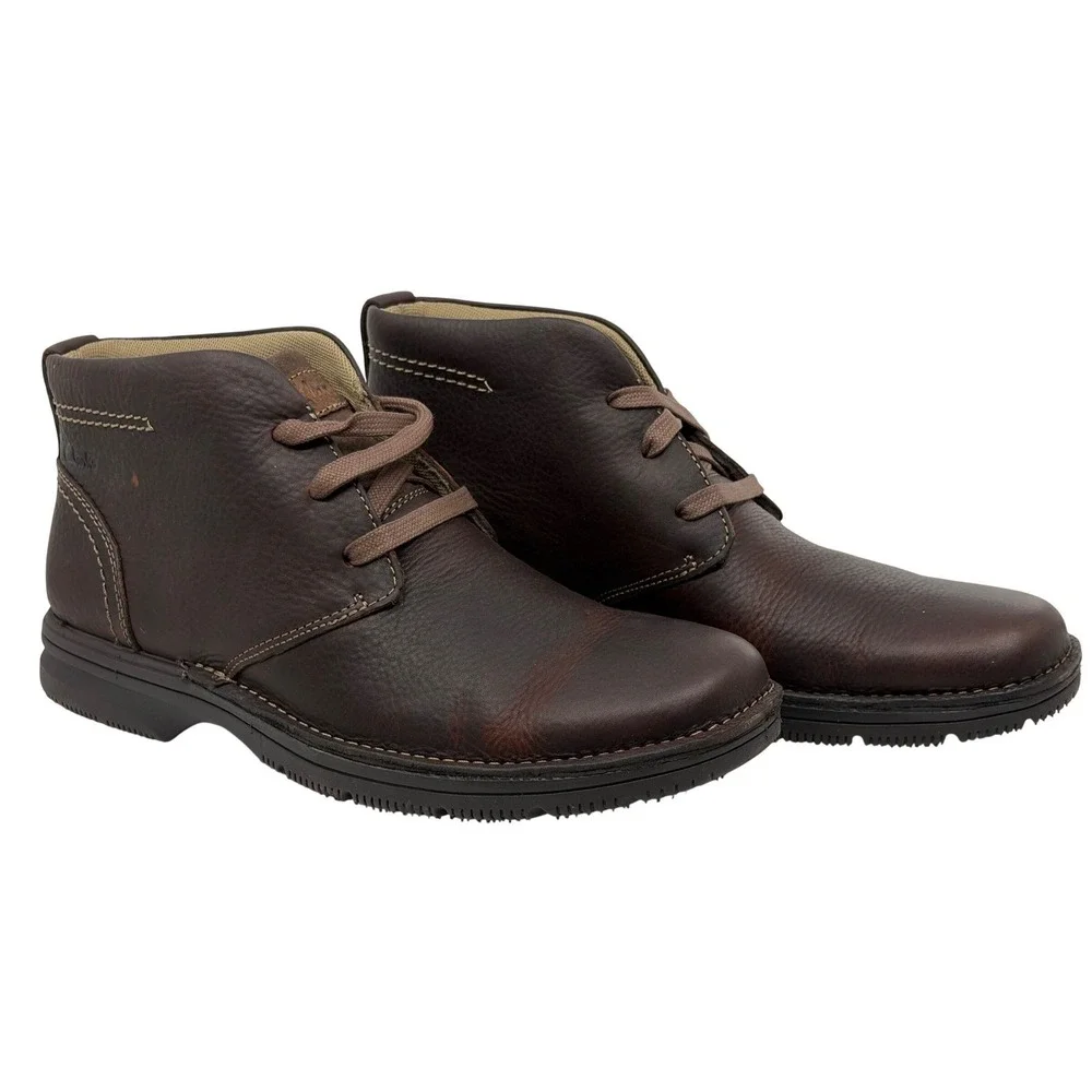Clarks Senner Ave Mens Dark Brown Leather Chukka Boots Lace Up Ankle Shoes 9.5 M